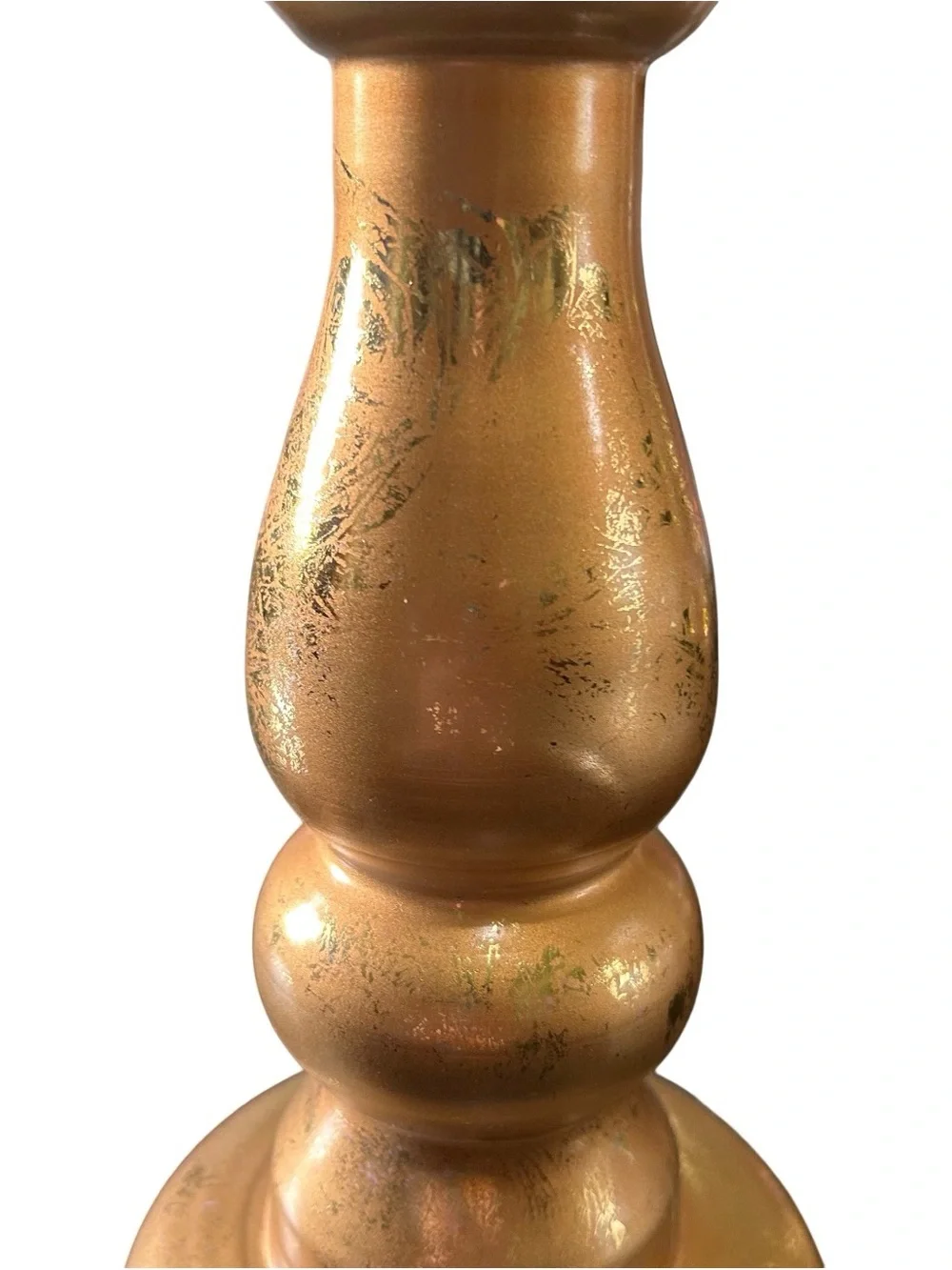 Glass Candle Pillar Metallic Gold Textured Look 12” New